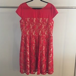 Formal red lace chiffon top dress Julian Taylor 16